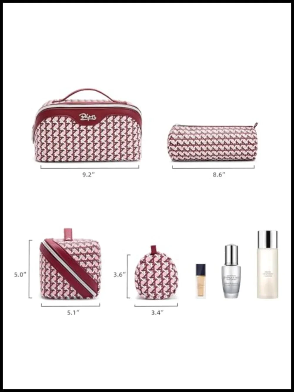 Vegan Leather Waterproof Travel Makeup Bag 3-Piece Set with Compartments, Large